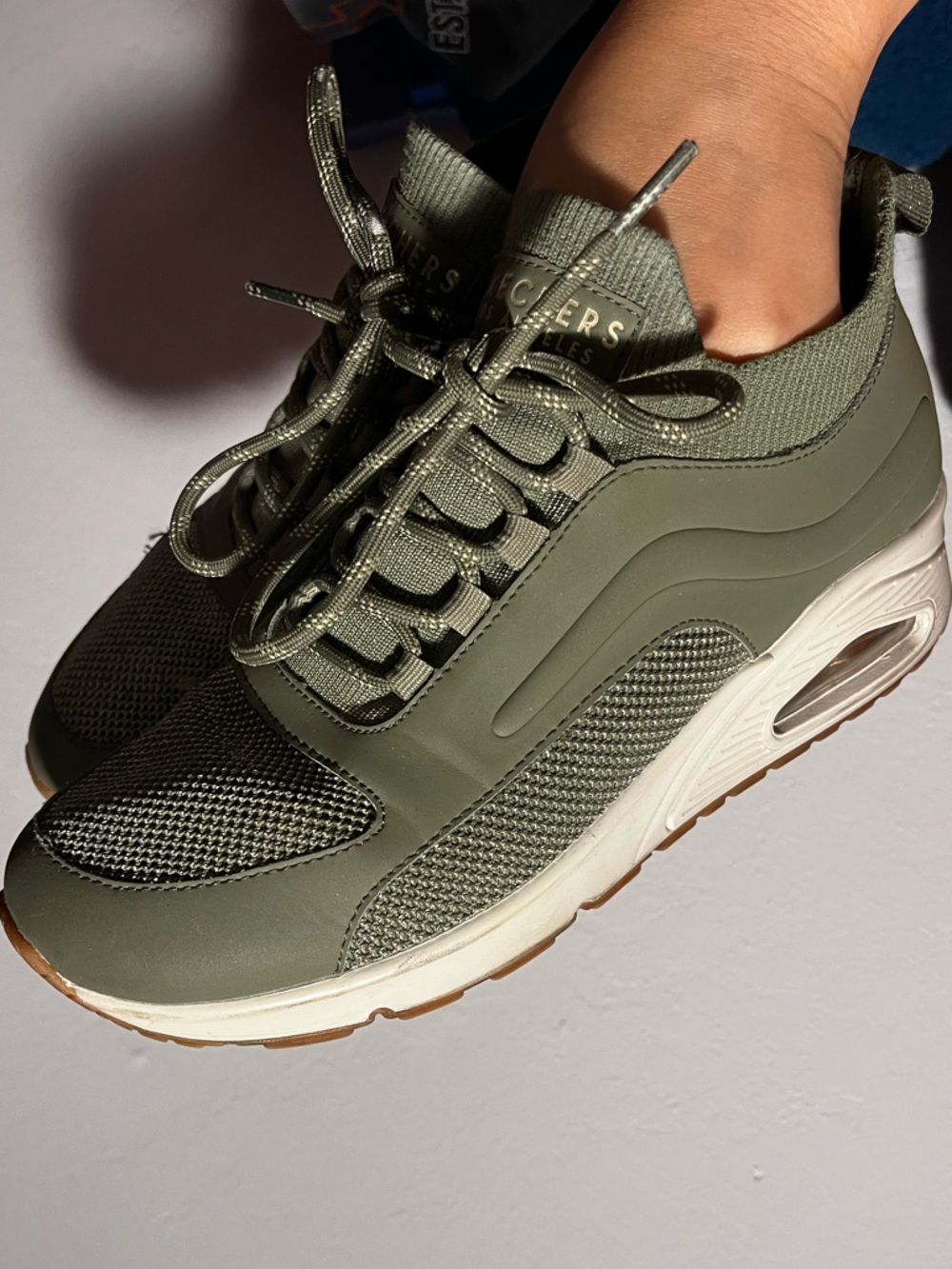 Skechers LA Women’s Olive Green Mesh Lace-Up Sneakers - Picture 4 of 6